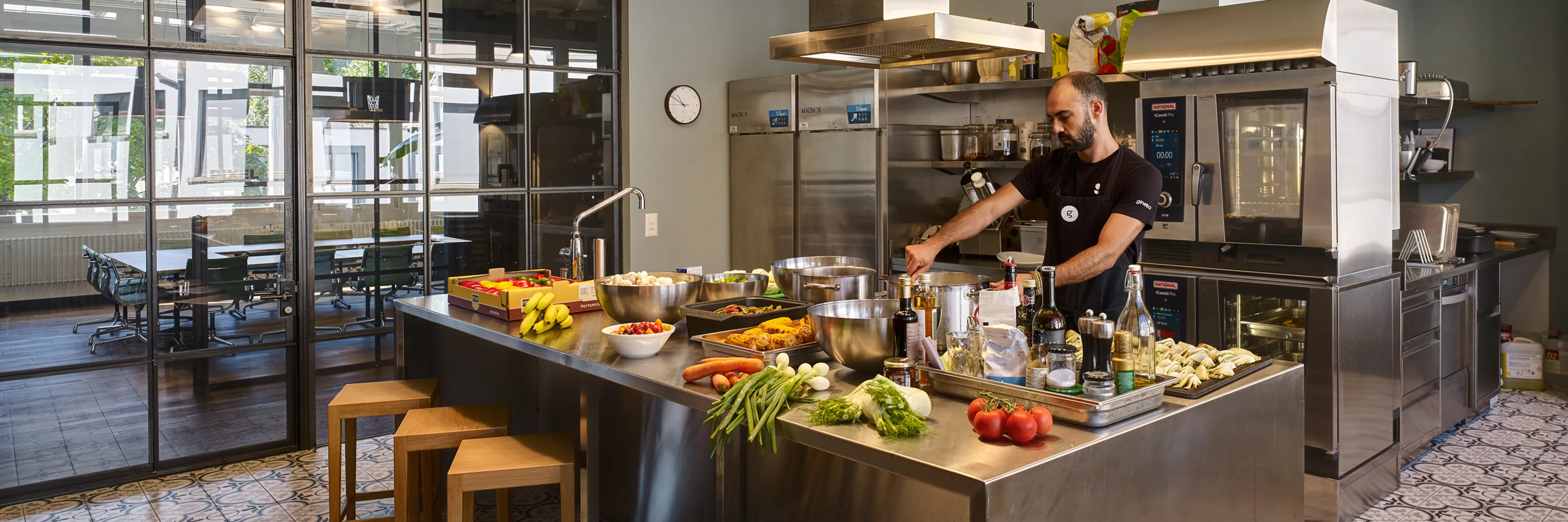 Ginetta's private chef while cooking in our in-house professional kitchen